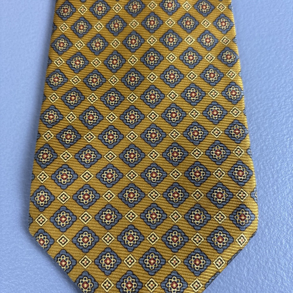 Lands End Neck Tie 57" Long Silk Gold Geometric Career USA - Picture 2 of 7